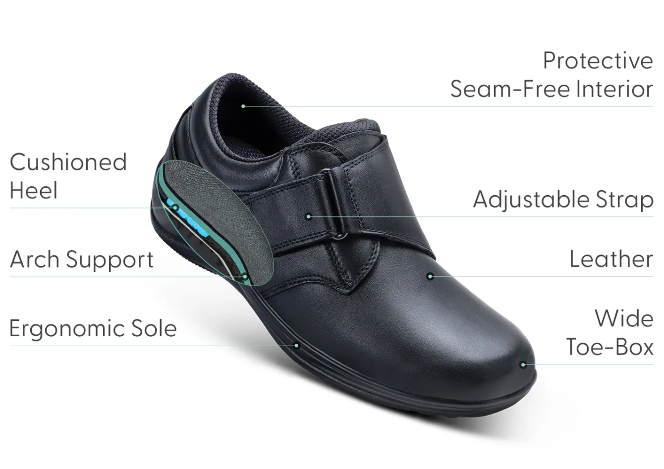 OrthoFeet Casual Shoes|Dress Shoes<Arcadia - Black