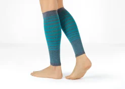OrthoFeet Compression Socks<Compression Calf Sleeves Standard 15-20 mmHg - Gray/Teal Stripe