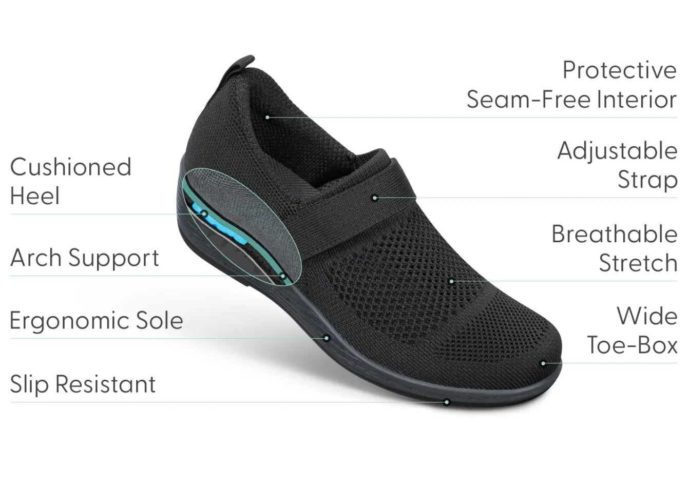 OrthoFeet Casual Shoes|Dress Shoes<Eve - Black