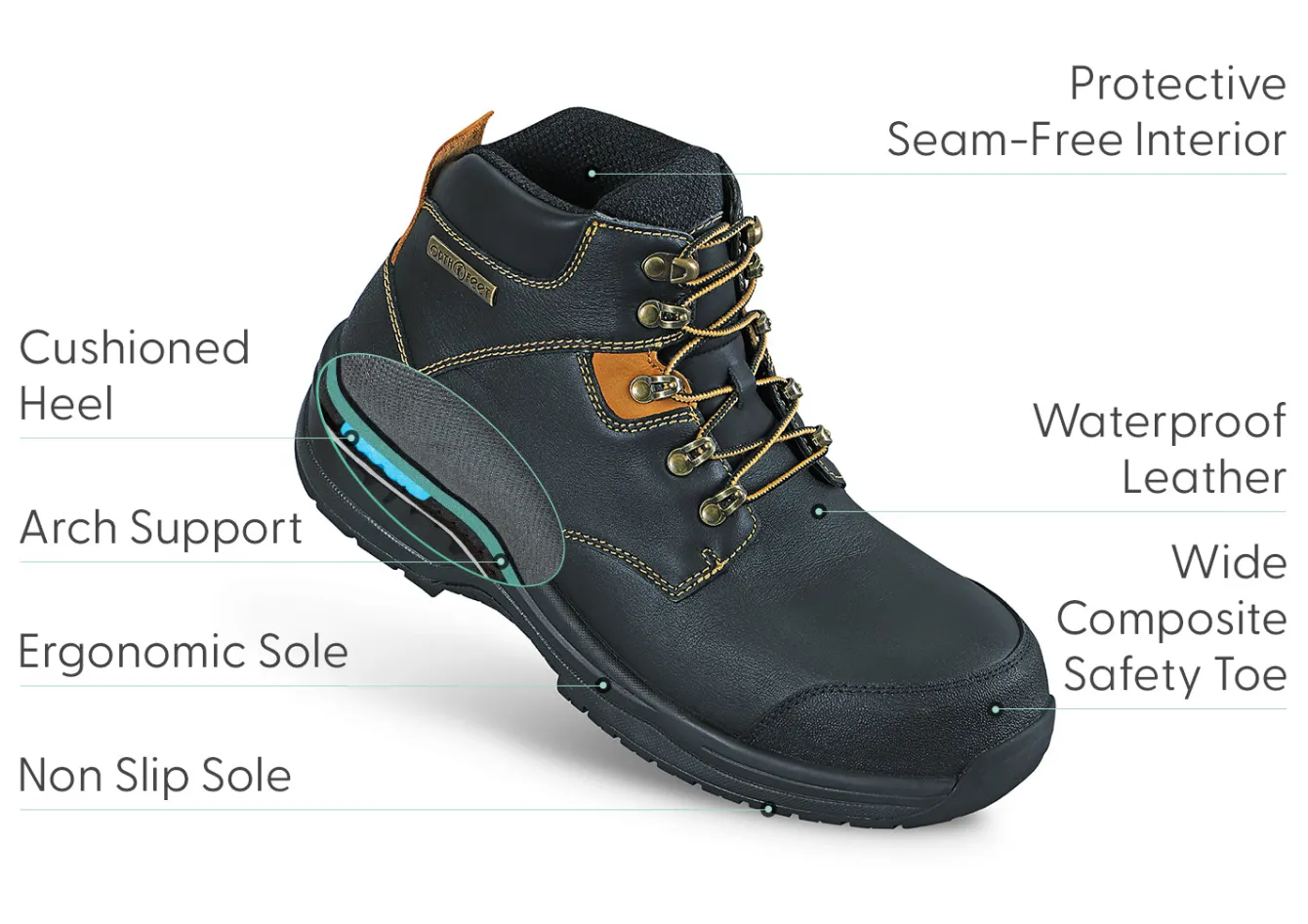 OrthoFeet Boots|Work Boots & Shoes<Granite Work Boots - Black