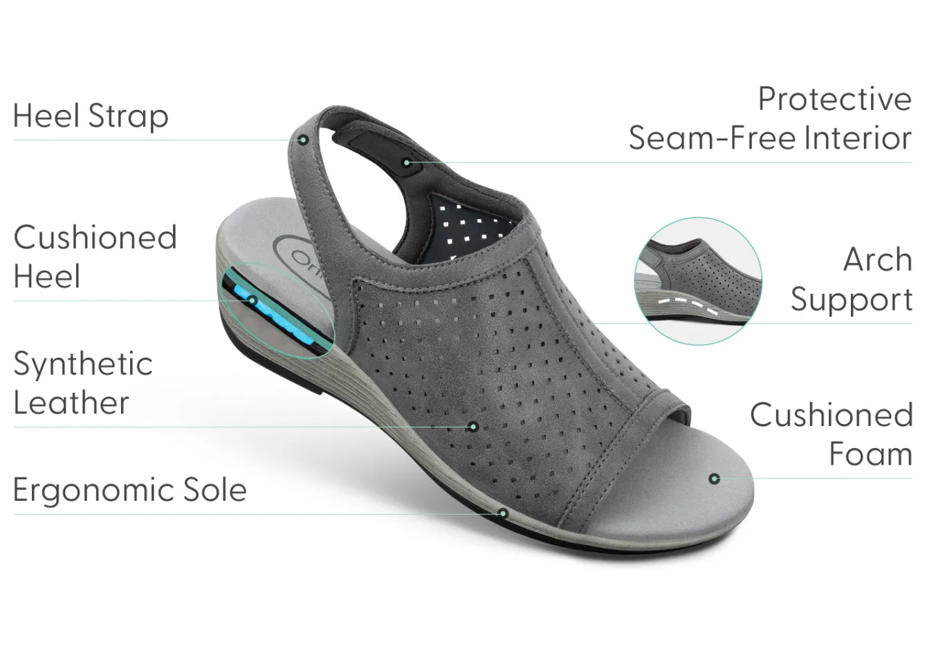 OrthoFeet Sandals|Casual Shoes<Hazel - Gray