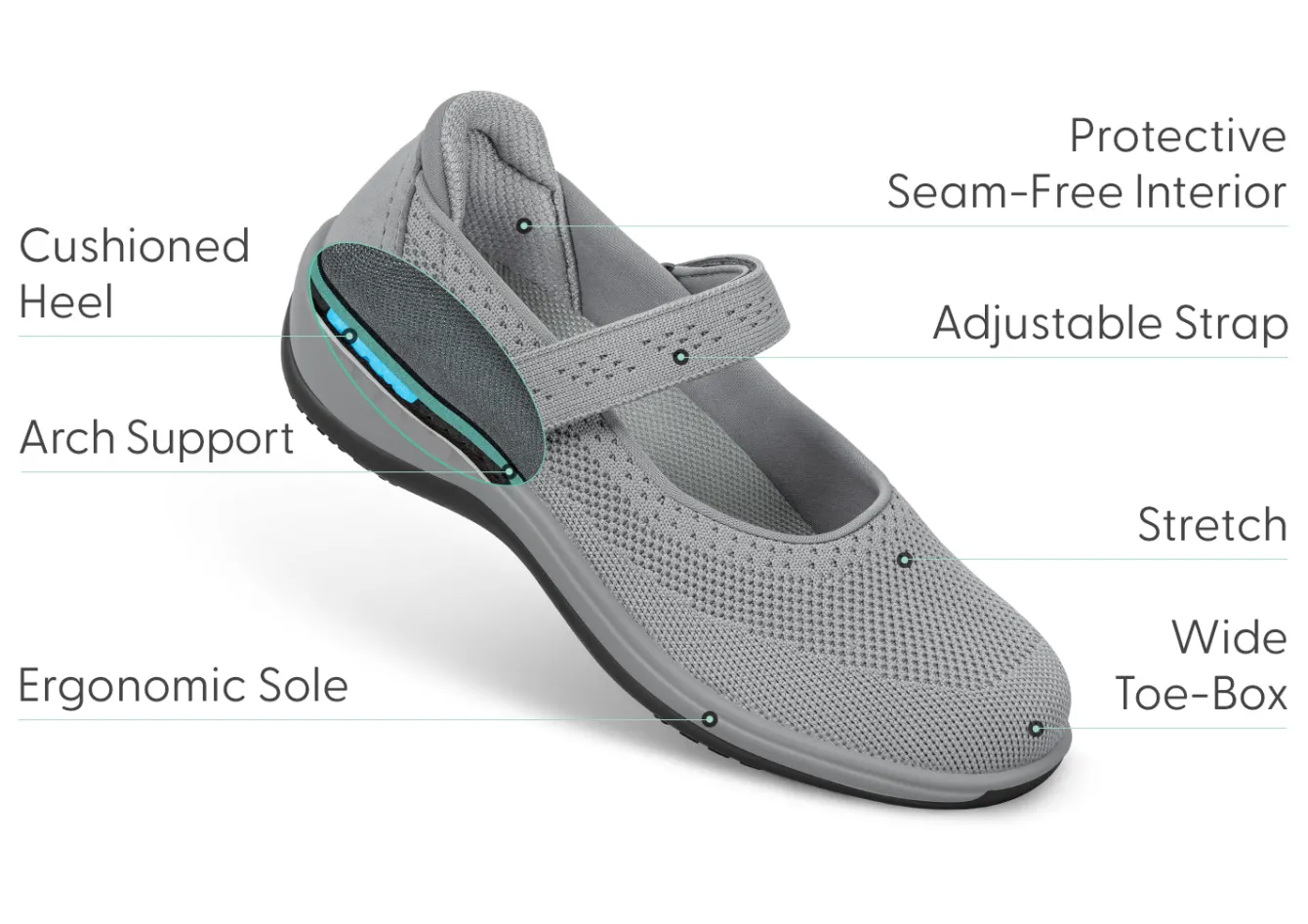 OrthoFeet Casual Shoes|Mary Janes<Jessa - Gray