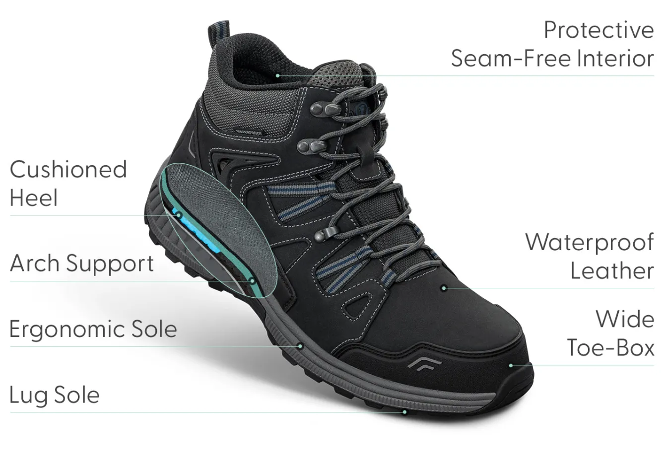 OrthoFeet Boots|Hiking Boots<Ridgewood Waterproof - Black