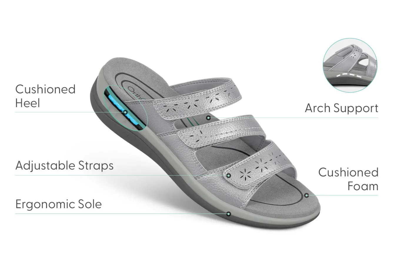 OrthoFeet Sandals<Sahara - Silver Metallic