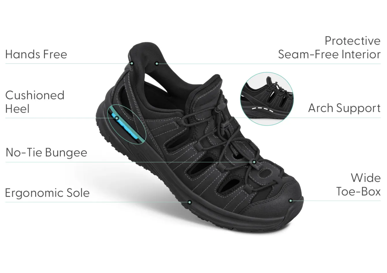 OrthoFeet Sandals|Hands-Free Shoes<Saturn Hands-Free - Black