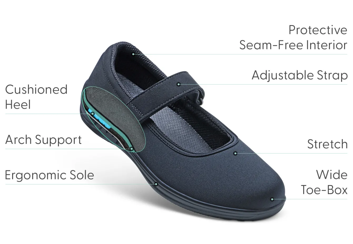 OrthoFeet Casual Shoes|Mary Janes<Springfield - Black