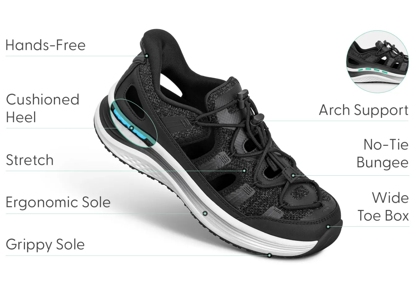 OrthoFeet Sandals|Hands-Free Shoes<Venus Hands-Free - Black